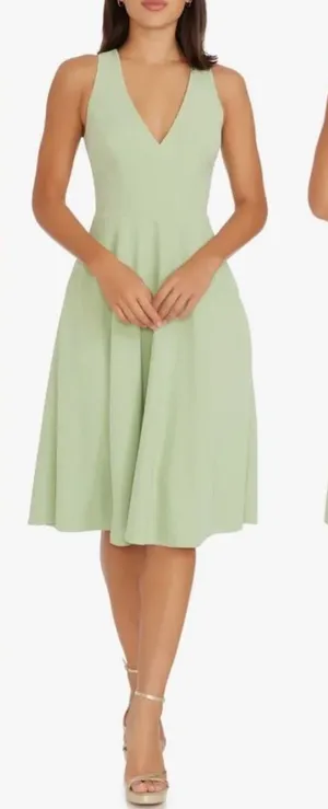 NEW Dress the Population Catalina Fit & Flare Cocktail Dress green Sage size L thumbnail 1