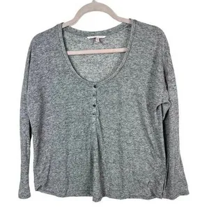 Victorias Secret Grey Heathered Long‎ Sleeve Henley Shirt Womens Small S Relaxed thumbnail 1