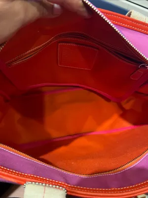 Vintage Coach Twill Garden Tote featuring a fuchsia/pink canvas orange trim thumbnail 8