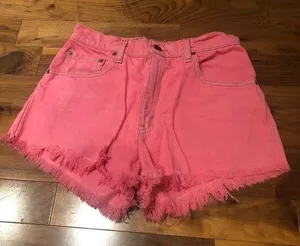Vintage Levi's Shorts Hot Pink Cut Off Raw Hem High Rise Zip Closure Size 26W thumbnail 1