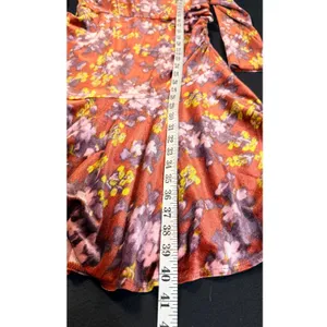 London Times Size 6 Rust Floral Velvet Asymmetric Neck Long Sleeve Flounce Dress thumbnail 9