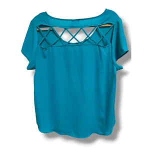 Torrid Teal Blue Lattice‎ Strappy Back Georgette Blouse Size 00 M/L 10 thumbnail 3