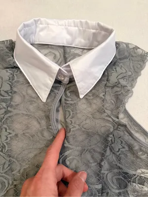 Yandy Gray Lace Crop Top with White Pointed Collar thumbnail 2
