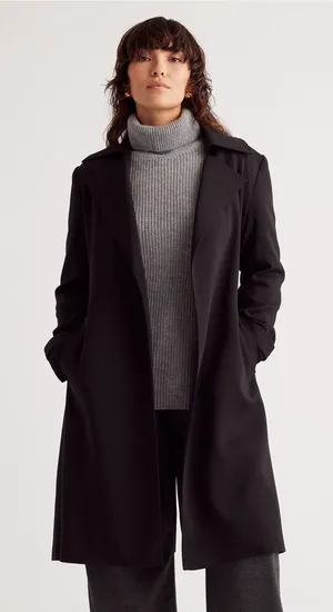 Anne Klein Black Long Trench Coat thumbnail 1