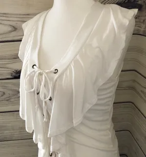 Self Esteem White Ruffle Lace Up Sleeveless Top thumbnail 4