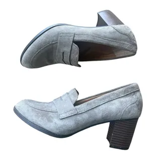 G.H. Bass Womens 8.5 Gray Suede Penny Loafer Chunky Block Heel Preppy Slipon Y2K thumbnail 5