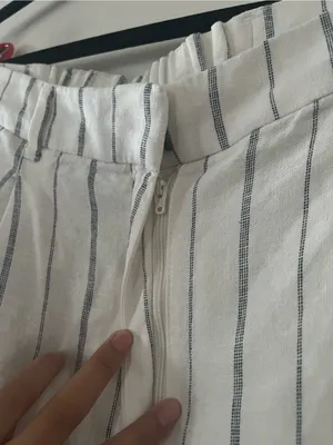 Old Navy White Gray Pinstripe Taylor Wide Leg Trouser Pants XL Linen Coastal thumbnail 3