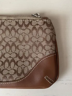 Coach Y2k tan monogrammed leather trim wristlet wallet thumbnail 4