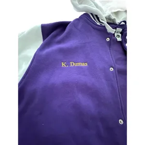 SA Hoodie Varsity Letterman Jacket XL Fleece Snap Bomber Purple Unisex‎ #UV9-1 thumbnail 7