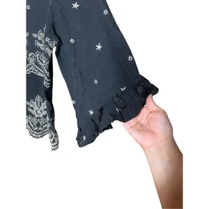 American Eagle Black Embroidered Flowy Blouse‎ Size S thumbnail 3