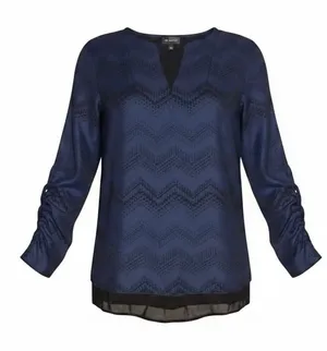 The Limited‎ Navy Blue Chevron Clip Dot Roll Tab Sleeve Blouse Small thumbnail 1