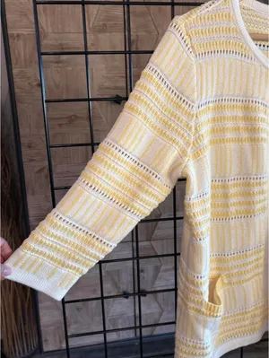 Christopher & Banks Yellow Cottagecore Cardigan S/M Crochet Knit Sweater Boho thumbnail 5