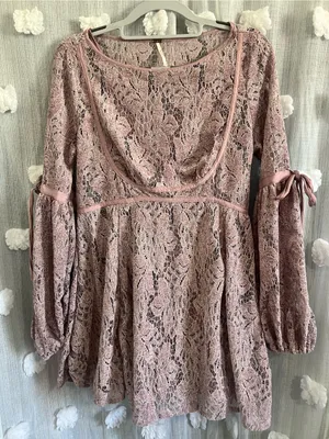 Free People Womens Dress Crochet Lace Balloon Sleeves thumbnail 1