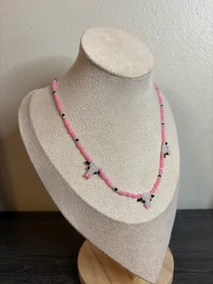 Handmade Pink Beaded Cow Necklace thumbnail 2