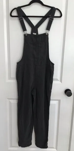 Aerie Werk Play Twill Denim Wide Leg Overalls Black Womens Size XS‎ thumbnail 1