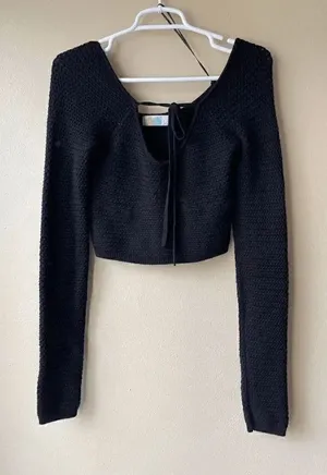 Free People Beach Black Knit Crop Long Sleeve Women's Size Small thumbnail 1