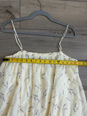 H&M Wildflower Linen Blend Sleeveless Square Neck Maxi Dress Butter Yellow M thumbnail 7