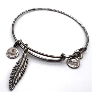 Alex and Ani Feather‎ Charm Bangle Bracelet Silver tone thumbnail 1