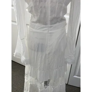 Muy Muy Fancy Cottage Core Lace Embroidered Bell Sleeves White Maxi Dress Sz Sm thumbnail 14