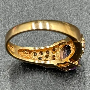 Purple Clear Rhinestone 14k Gold Electroplate Cocktail Ring Size 9 thumbnail 9