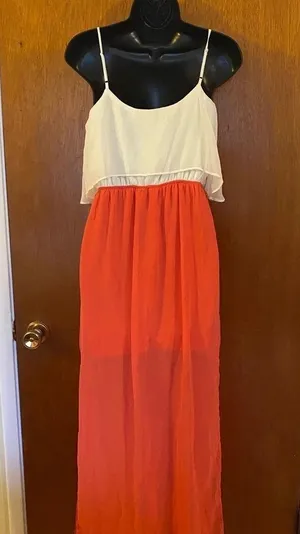Freebird Coral and Cream Sheer Long Straped Dress thumbnail 11