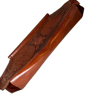 Vintage Abtik Hand-tooled Mayan Print Leather Clutch thumbnail 4
