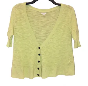 Aerie Button Front Short Sleeve V Neck Light‎ cardigan Neon Green Yellow XS thumbnail 1