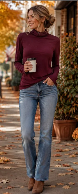 Women's J.Crew Long Sleeve Turtleneck Tee Burgundy Size M thumbnail 1