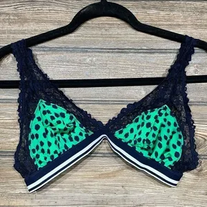 Aerie Womens Green Leopard Navy Lace Triangle‎ Bralette Striped Band Medium thumbnail 1