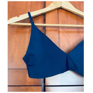 Quince Italian V-Neck Bikini Swim Top Deep Navy Blue Size Small NEW thumbnail 3
