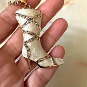 Betsey Johnson enamel rhinestone boot pendant necklace thumbnail 2