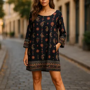 Gibiu Womens‎ Dress Sz S Black Paisley Print Shift 3/4 Sleeve NEW thumbnail 2