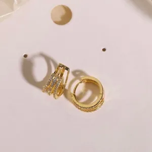 18K Gold Plated Three Circles Hoop Earrings for Women,CZ Cubic Zirconia Earrings thumbnail 2