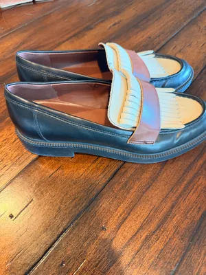 Marc Fisher Calixy Kiltie Fringe Loafers Black Cream Brown Size 8.5 thumbnail 2