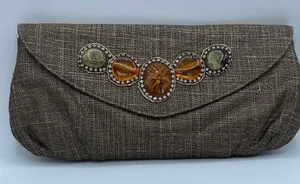 Chico’s tweed embellished gold black clutch thumbnail 1