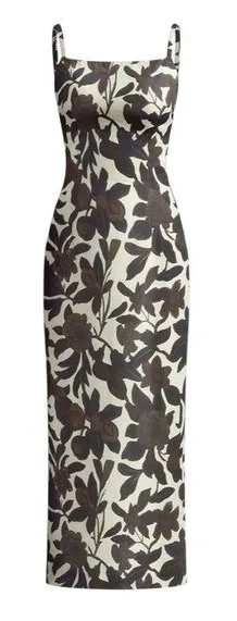 COMMENSE Backless Print Split Zipper Dress COLOR - Brown, Size Small NWT thumbnail 1