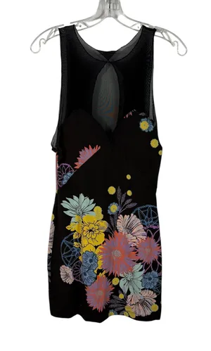 Free People Ikebana Black Mesh Cutout Design Floral Sleeveless Mini Dress XS thumbnail 1