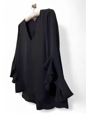 Vinci Camuto Women’s V-Neck 3/4 Sleeve Flutter Sleeve Black Blouse Size Large thumbnail 10