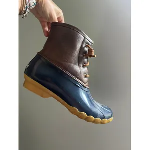 Sperry Saltwater Duck Boots Navy Brown Side Zip Womens 5 / 37 Rain Snow Gorpcore thumbnail 2