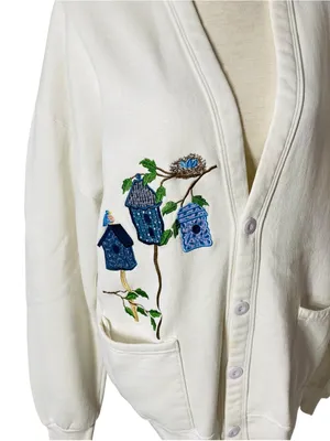 VINTAGE JERZEES Embroidered Birds Birdhouse Cardigan thumbnail 3