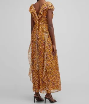 Marie Oliver Women's Yellow Jayda Silk Floral Metallic-Dot Gown Dress Sz 2 thumbnail 3