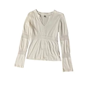 Vintage Prana Cream Blouse Womens Medium Used Organic Cotton Crochet Top thumbnail 4
