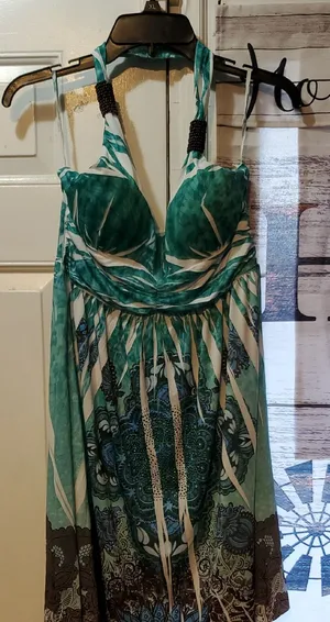 Ingear Teal Green and White Halter Mini Dress thumbnail 1