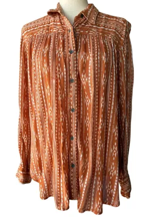 Vanilla Star Rust Orange Tribal-Print Button Front Blouse thumbnail 1