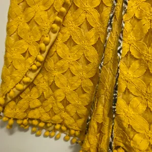 Xhilaration Womens Boho Bohemian Shorts XL Bright Yellow Flower Lace Pom Poms thumbnail 3