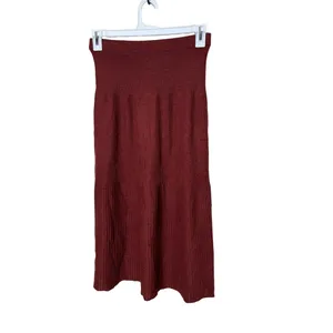 Womens Skirt‎ XS/S Burgundy Maxi Ribbed Knit Stretchy Waist Cozy Chic Bohemian thumbnail 3