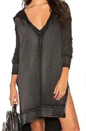 Free People Charcoal Gray V-Neck Long Sleeve Sweatshirt Dress thumbnail 1