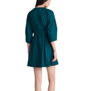 NWD Madewell Sculptural Sleeve Pleated Mini Dress Midnight Spruce Size 6 thumbnail 3
