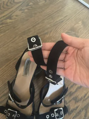 Steve Madden black rotating buckle block heel suede strappy sandal thumbnail 6