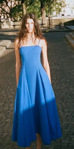 Nwt Zara Blue Asymmetric Poplin Midi Dress Size Xs thumbnail 1